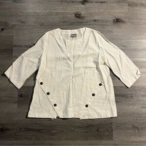 Niche Nilgun Derman White Blouse Top Shirt Size Small Lagenlook Artsy Textured